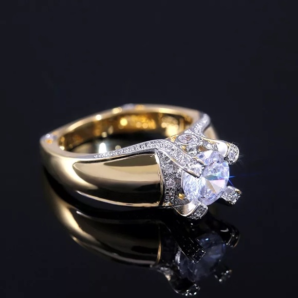 New Unisex Yellow Gold Plated Diamond Ring - Picture 4 of 7